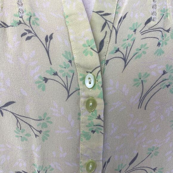 Vtg Y2k Old Navy Lime Green Sheer Silk Blouse Large Whimsy Fairy Peasant Boho - Picture 4 of 9